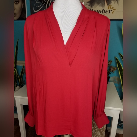 WHBM Long Sleeve V Neck Blouse Deep Red - Picture 12 of 12